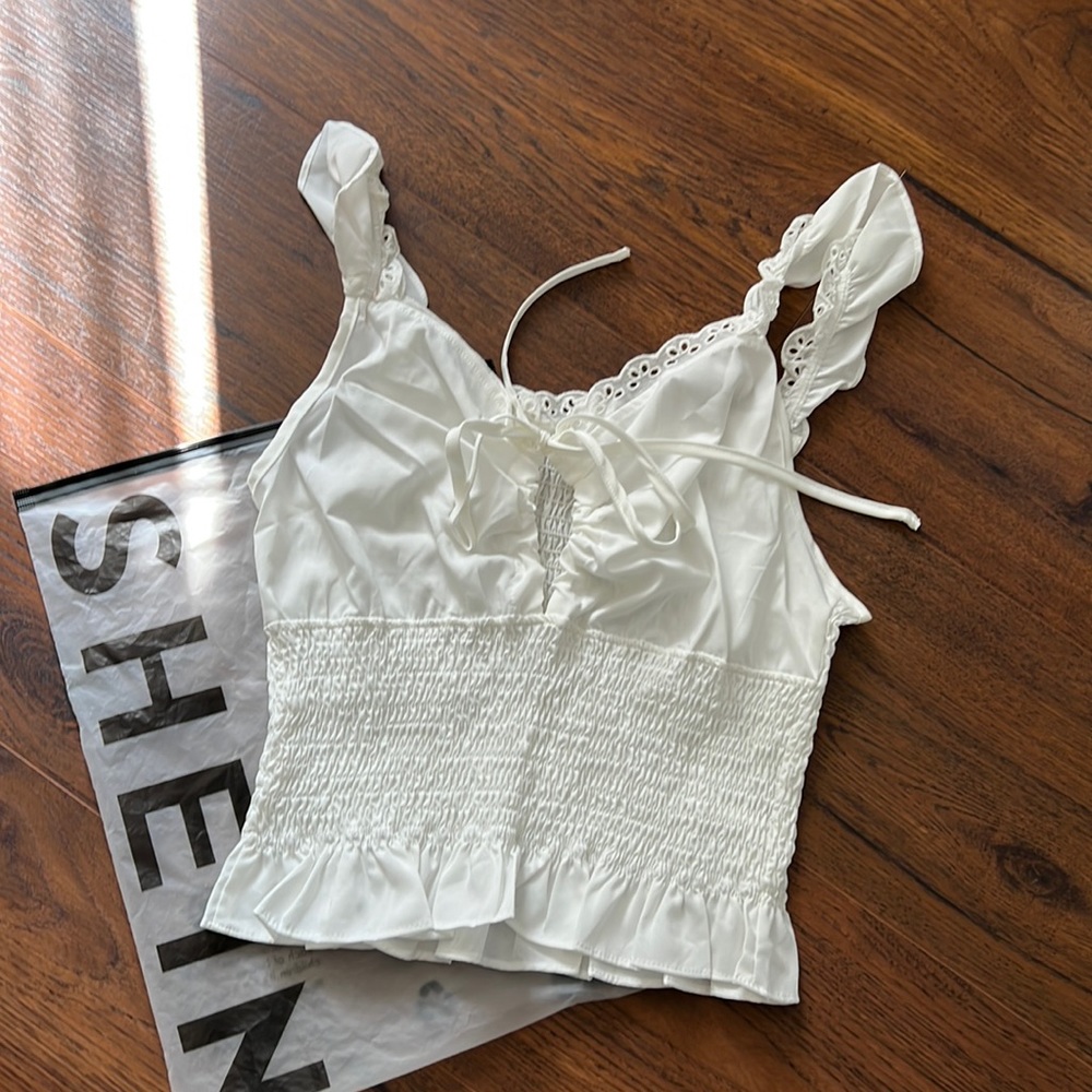 White ruffle crop top
